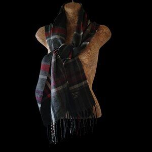 Plaid Fringe Dark Academia Preppy  Scarf - Black Red & Gray Checkered Design